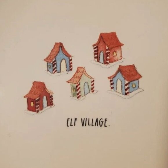 Rae Dunn Magenta Xmas Santa & Elf Village Collection Appetizer Plates x4 NWT - Picture 3 of 8